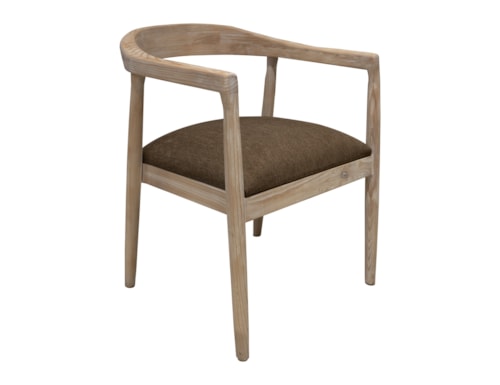 Transitional Upholstered Dining Arm Chair with Exposed Wooden Arms