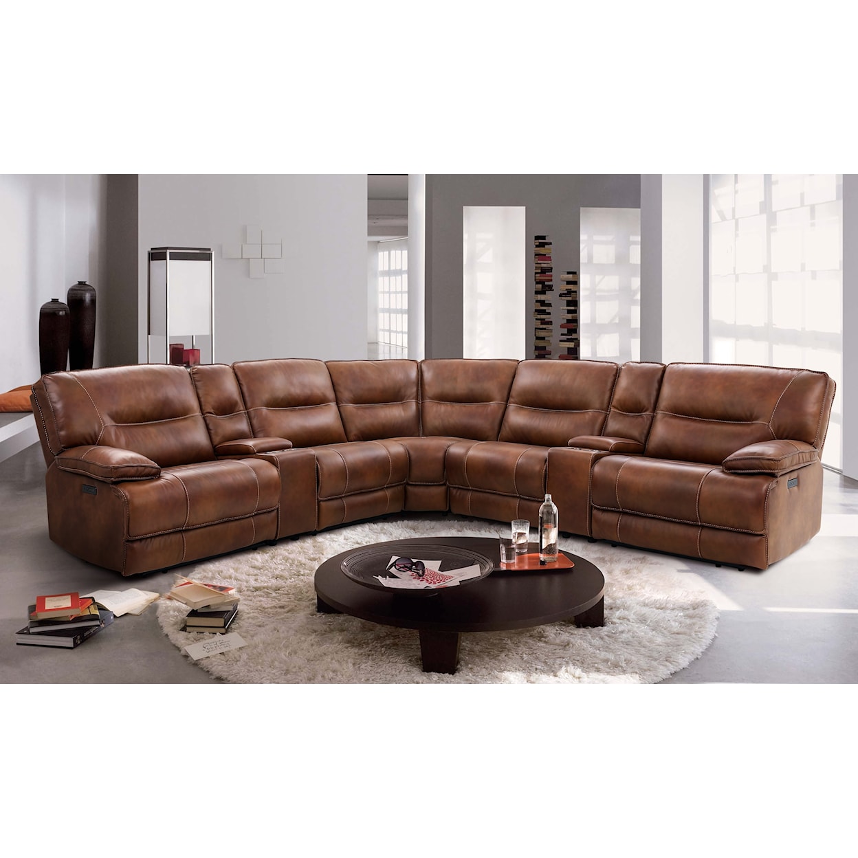 Warehouse M 70048 6-PIECE LEATHER RECLINING SECTIONAL