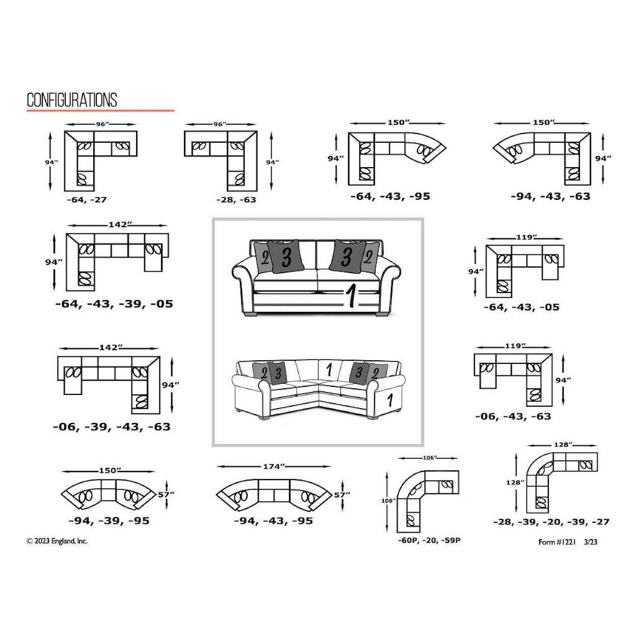 England 5630 Series 3-Piece Sectional Sofa With Cuddler