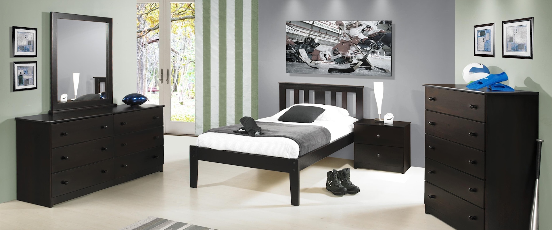 Milan/Espresso 5-Piece Twin  Bedroom Set - Espresso