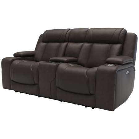 Leather Power Reclining Console Loveseat