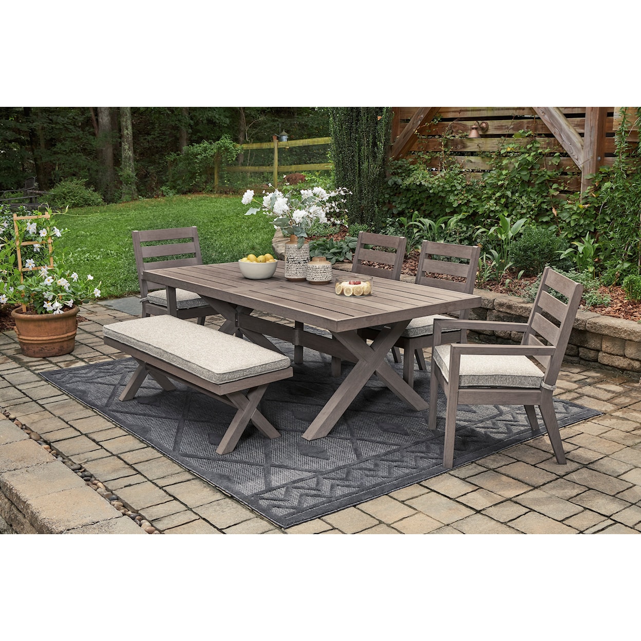 Signature Design by Ashley Hillside Barn 6-Piece Outdoor Dining Set with Bench