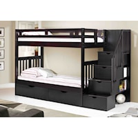 Naples Twin over Twin Bunk Bed with Stairs and Storage - Espresso