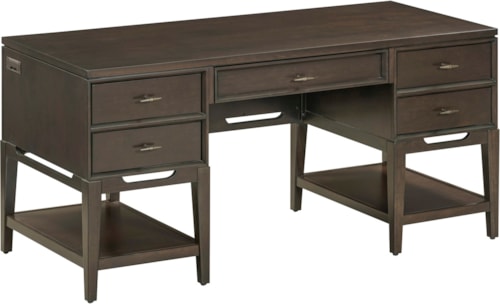 Transitional 64" Half Pedestal Desk with Drop-Front Keyboard Drawer