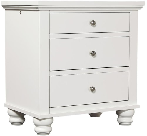 Transitional 3-Drawer Nightstand with Outlets