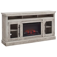 Traditional 73" Fireplace Console with Glass Doors and Open Shelving