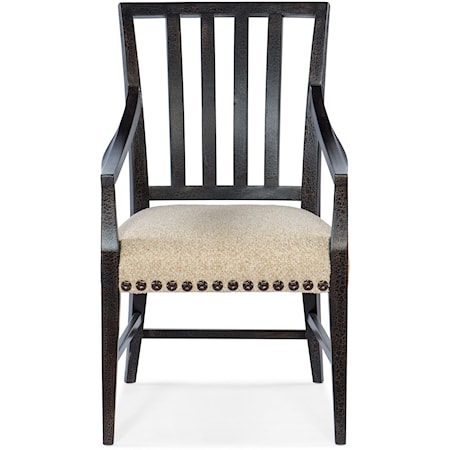 Casual Charred Timber Arm Chair with Upholstered Cushion