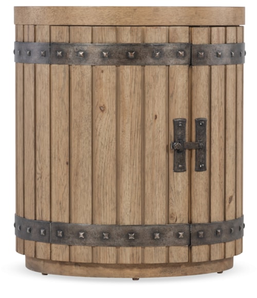 Rustic Wine Barrel End Table with Metal Accents