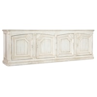 Traditional 4-Door Credenza with Wine Rack and Power Outlets