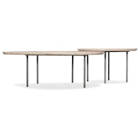 Contemporary Asymmetrical Nesting Coffee Table with Travertine Stone Tops