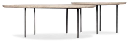 Contemporary Asymmetrical Nesting Coffee Table with Travertine Stone Tops