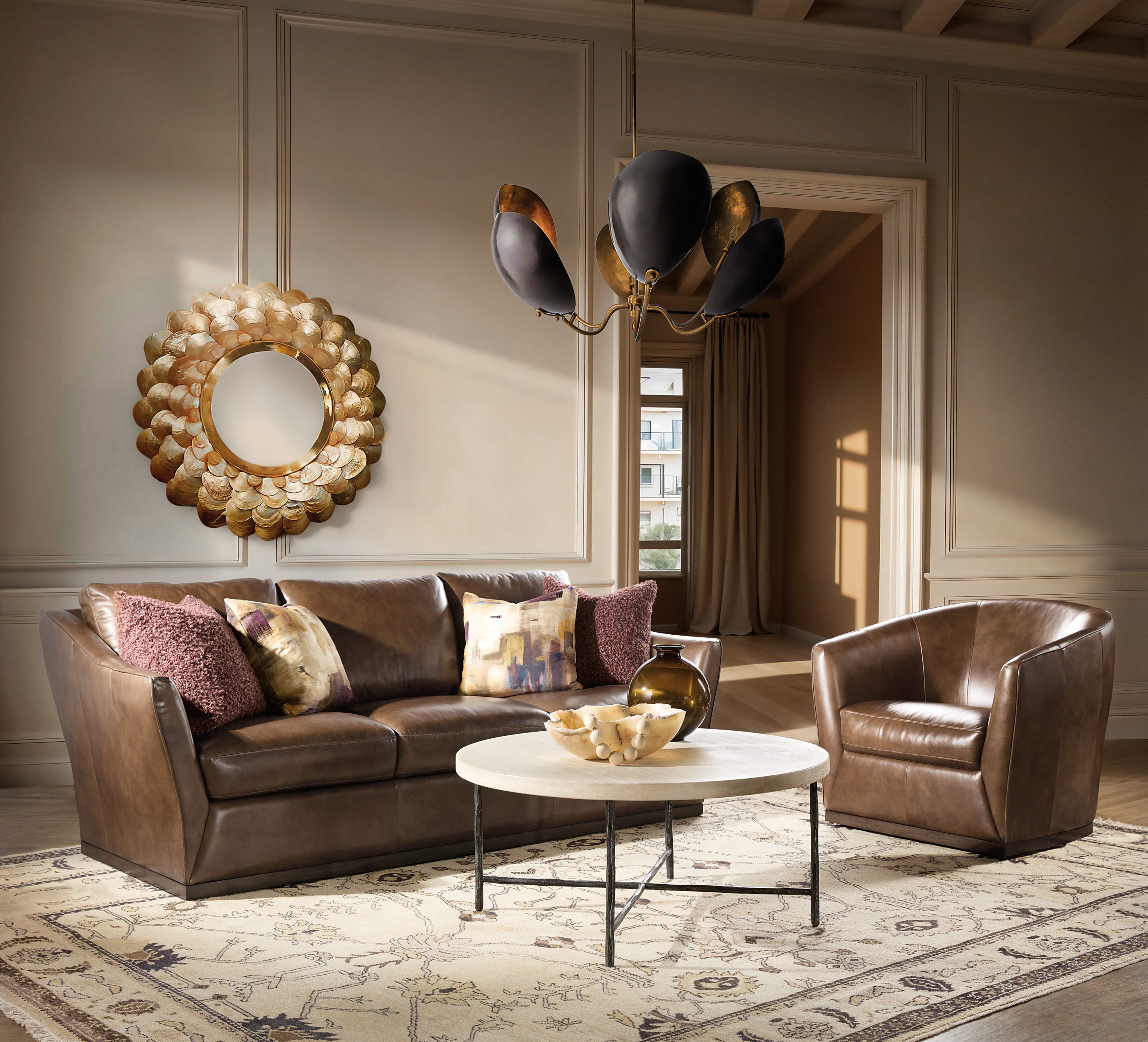 Hooker Furniture Fairfax Leather Barrel-Back Swivel Chair