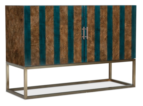 Transitional Two Door Teal Stripe Chest with Power Outlets