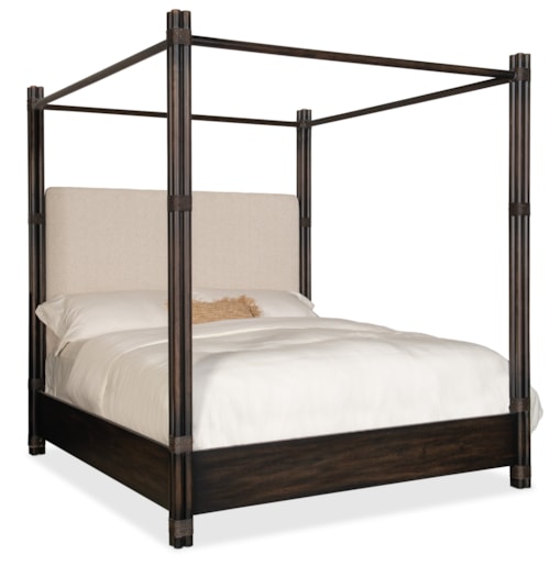 Casual California King Upholstered Poster Bed with Canopy