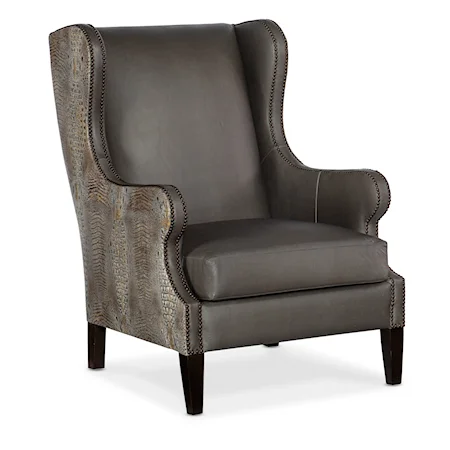 Transitional Club Chair with Faux Croc and Nailhead Trim