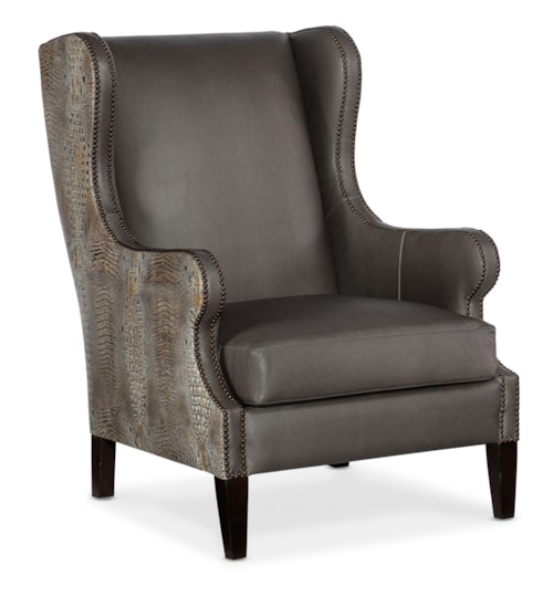 Transitional Club Chair with Faux Croc and Nailhead Trim