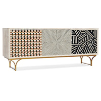 Boho Patterned Bone Inlay TV Stand with 3 Doors