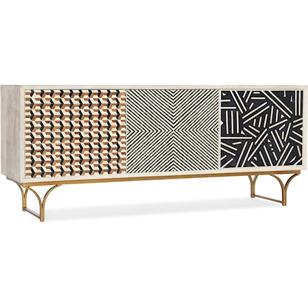 Boho Patterned Bone Inlay TV Stand with 3 Doors