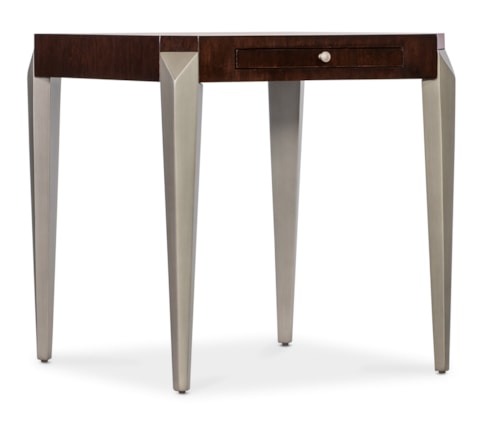 Transitional Square End Table with Pullout Drink Shelf