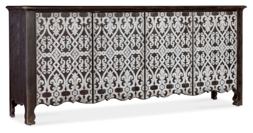 Traditional 4-Door Entertainment Credenza with Wire Management Holes