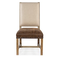 Casual Upholstered Side Chair with Leather Cushion