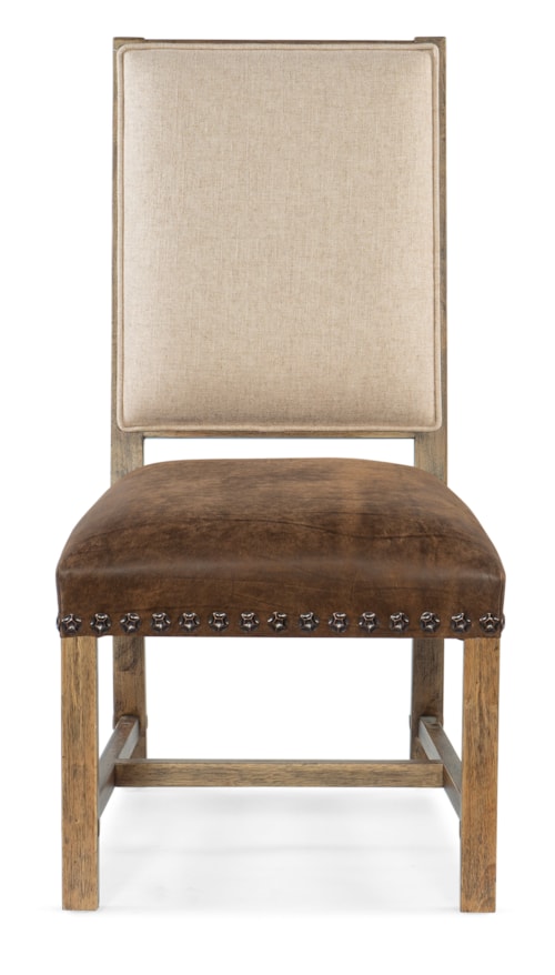 Casual Upholstered Side Chair with Leather Cushion