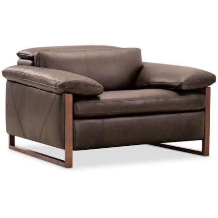 Oversized Leather Pillow-Arm Power Recliner