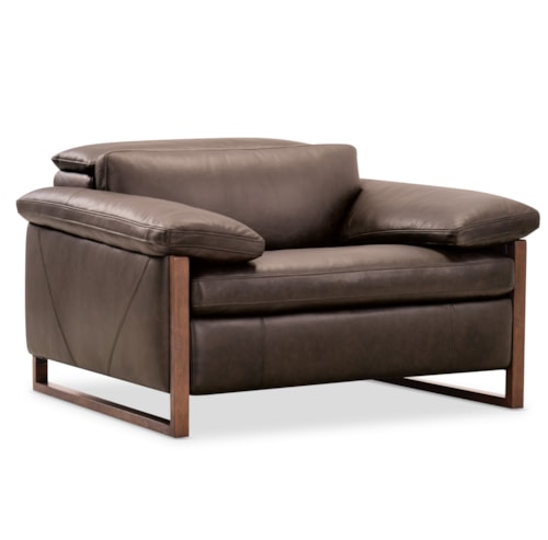 Casual Oversized Leather Pillow-Arm Power Recliner with Power Headrest