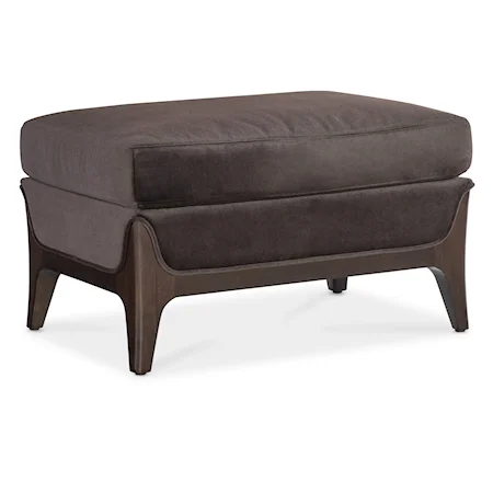 Transitional Ottoman with Wood Frame