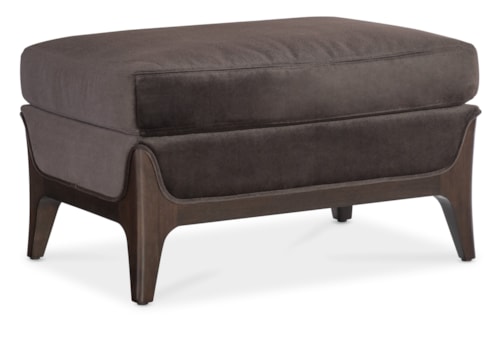 Transitional Ottoman with Wood Frame