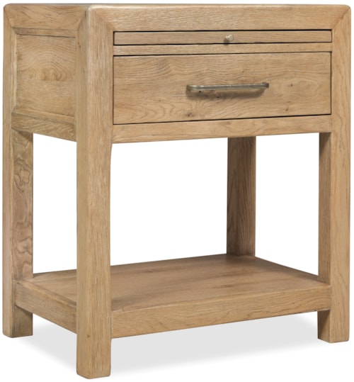 Relaxed Transitional Single-Drawer Nightstand with Pull-Out Tray