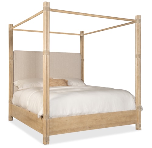 Casual California King Upholstered Poster Bed with Canopy