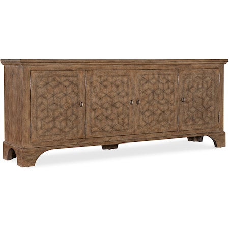 Traditional 4-Door Entertainment Credenza with Wire Management Holes