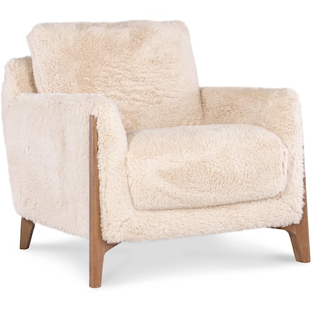 Casual Furry Accent Chair with Wood Legs