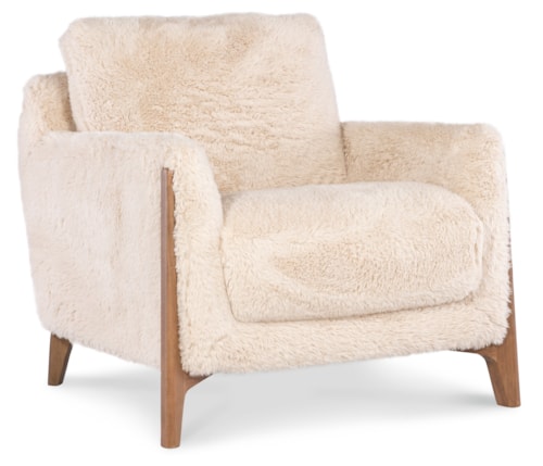 Casual Furry Accent Chair with Wood Legs