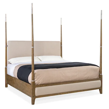 Casual Queen Four Poster Bed with Upholstered Headboard