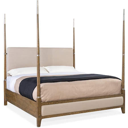 Casual Queen Four Poster Bed with Upholstered Headboard