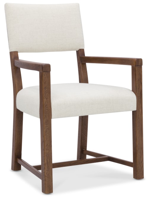 Relaxed Transitional Open-Back Upholstered Dining Arm Chair