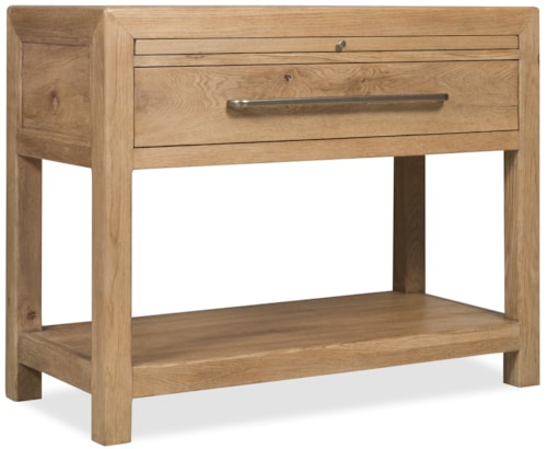 Transitional Stone-Top Single-Drawer Nightstand with Pull-Out Tray
