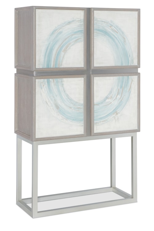 Transitional Bar Cabinet with Wine Rack and Built-In Lighting
