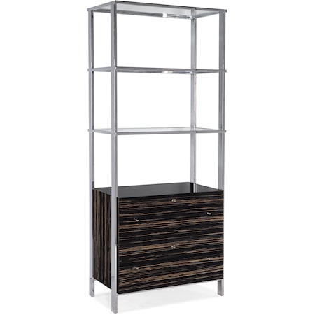 Contemporary Ford Wood and Metal Bookshelf with File Drawers