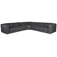 	 5-Piece Contemporary Channeled Leather Power Reclining Sectional Sofa with Power Headrests