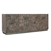 Transitional Four-Door Credenza TV Stand with Carved Flower Motif