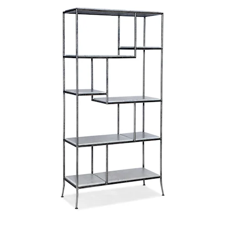 Contemporary Asymmetrical Metal Bookshelf with Stone Shelves