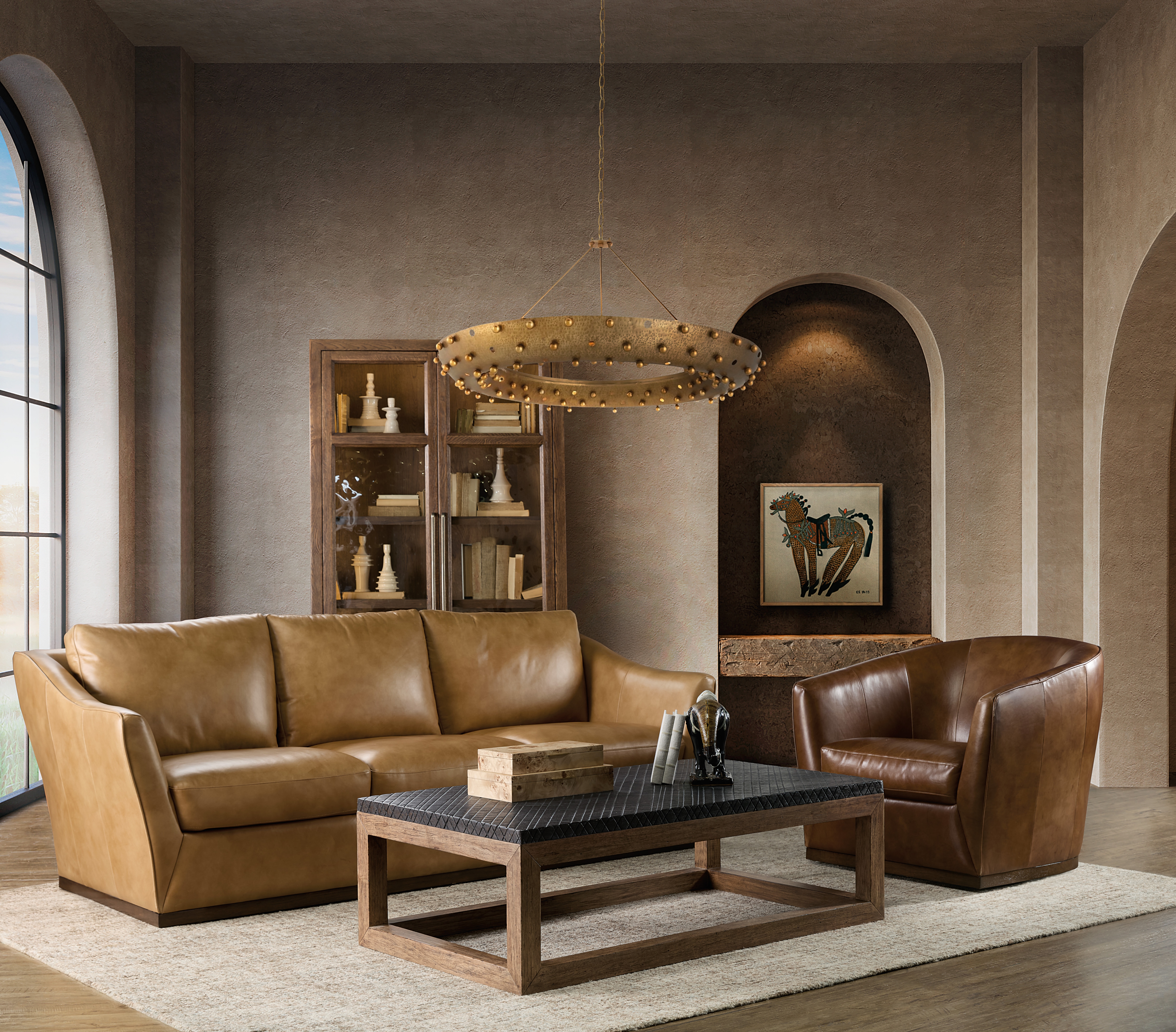 Hooker Furniture Fairfax Leather Barrel-Back Swivel Chair