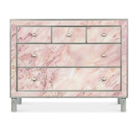Transitional 5-Drawer Accent Chest with Handpainted Glass