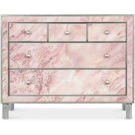 Transitional 5-Drawer Accent Chest with Handpainted Glass