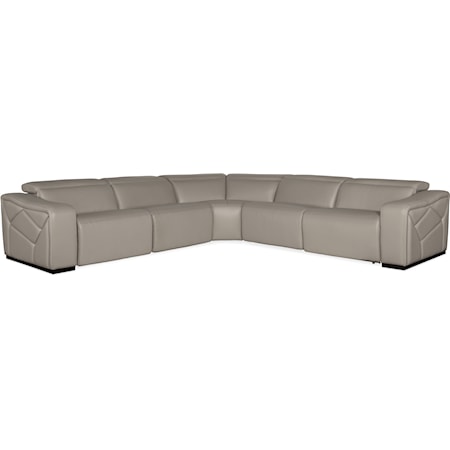 Contemporary 5-Piece Leather Power Reclining Sectional Sofa with Power Headrests & USB Ports