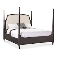 Traditional California King Poster Bed with Upholstered Headboard