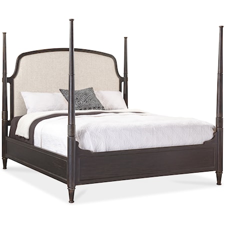 Traditional King Poster Bed with Upholstered Headboard